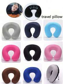 旅行枕颈枕飞机枕旅行车内居家办公室旅行颈部飞行枕按扣带软套，U 型颈枕便携式学生成人枕垫，在学习或乘车、办公室或其他旅行时支撑颈部并保护颈椎（充气）无枕头，如果您介意请不要下单 - 彩色 - 查看 5