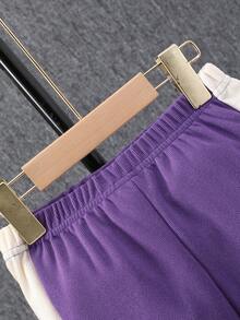 2pcs/Set Young Girl' Hooded A-Line Zip-Up Hoodie + Contrast Color Pants Casual Outfit