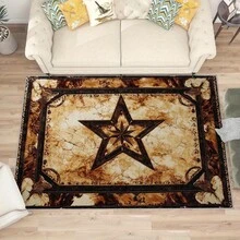 1pc Retro Western Cowboy Star-Themed Rustic Beige & Brown Area Rugs For Living Room, Floor Carpet For Bedroom, Carpets Home Decor Rugs, Homestay Hotel, Non-Slip Machine Washable Carpet, Home Decor Room Decor - Style 1 - View 3