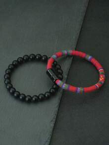 Noter 2件/套 手工石珠手链吊坠 磁性波西米亚风手链 男士饰品 - 男士手繩手鍊套裝 - 查看 7