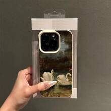 1pc Vintage Oil Painting Landscape With Elegant Swan Design TPU Phone Case Compatible With IPhone/ - White - View 2