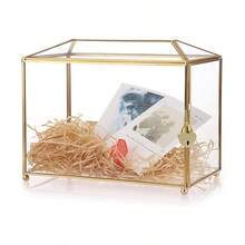 Elegant Golden Glass Card Box With Lock And Slot - 10. 2 X 5. 9 X 8. 3 Inches, Large Transparent Geometric Design For Wedding Receptions, Birthday Parties, And Gift Decorations (Glass Box Only), Gift Presentation Box, Glass Storage Box - 金色 - 查看 7