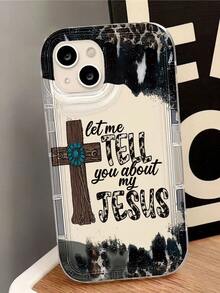 Religious Cross Design With Turquoise Flower And Inspirational Quote "Let Me Tell You About My Jesus" Transparent Personalized UV Printed Phone Case Suitable For IPhone 16/16Plus/16Pro/16ProMax 13/13Pro/13ProMax 12/12Pro/12ProMax 11/11Pro/11Pro Max 7/8 X/Xs - 透明 - 查看 2
