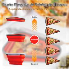 ANTSAY Silicone Pizza Box, Triangular Collapsible Pizza Box With 5 Pizza Trays, Microwave Is Ok And Reusable - 橘色 - 查看 3
