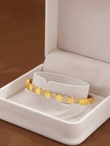 1/2/3 PiecesFashion Classic Zirconia Inlaid Hexagonal Honeycomb Design Gold Women Bracelets With A Diameter Of 60mm That Can Be Opened, Suitable For Women's Daily Wear, Excluding Box - Honeycomb Bracelet - View 3