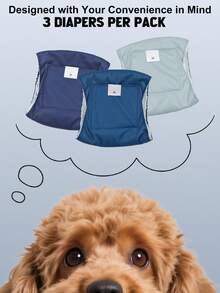 3片装可重复使用公狗尿布 - 超强吸水可水洗公狗尿布 - 可重复使用公狗尿布（纯色） - 彩色 - 查看 2