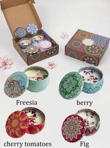 4/1 Scented Candle Set With Colorful Box, Multiple Scent Combinations, Pleasant & Rich Fragrance, Smokeless, Long Burning Time - Christmas Gift Ideal For Family & Friends,Christmas Candle,Gift Sets For Women For Wedding, Birthday, Festivals, Wedding Souvenirs,Aromatherapy Candles For Home,Candle Present For Men And Women, For Birthday Christmas Day Yoga Bath, Valentine's Day Gift, Home, Hotel Decoration, Retro Pattern Design, Soy Wax, - Multicolor - View 52