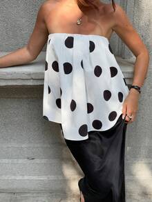 Buzzelle GLOpass Polka Dot Loose Fit Camisole Top, Sexy & Elegant For Daily Wear And Gatherings - Black and White - View 1