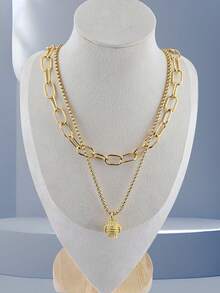 1pc Vintage Luxurious Stainless Steel Multi-Layer Tennis Pendant Necklace, Gold Color, Suitable For Women's Daily Wear, Gift For Lover, Friend, Family, Sister, Birthday, Anniversary, Party Jewelry - Gold - View 7