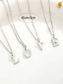 1pc Exquisite Fashion Jewelry Necklace, Stainless Steel A-Z,26 English Initials Pendant, Holiday, Suitable Women To Wear Daily Stainless Steel Letter Pendant Necklace - 銀色 - 查看 5