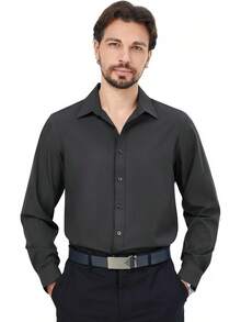 Men's Dress Shirts Solid Long Sleeve Stretch Wrinkle-Free Formal Shirt Business Casual Button Down Topshalloween - 酒紅色 - 查看 2