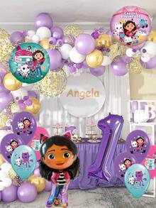 Tema de Gabby's Dollhouse - Globos de película de aluminio de alta calidad con forma de Gabby + Nuevos globos de látex impresos + Globos de película de aluminio digital morados, globos de látex morados, azules, blancos y rosas, adecuados para decoración de fiestas de cumpleaños, decoración de fiestas de festivales, decoración de globos para fiestas de cumpleaños de niños que aman a Gabby, Halloween, Navidad, Día de Acción de Gracias, Día del Niño - Multicolor - Ver 2