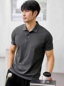 Men's PLAIN POLO Shirt Premium Cotton Pique Fabric Promotion - Dark Grey - View 1