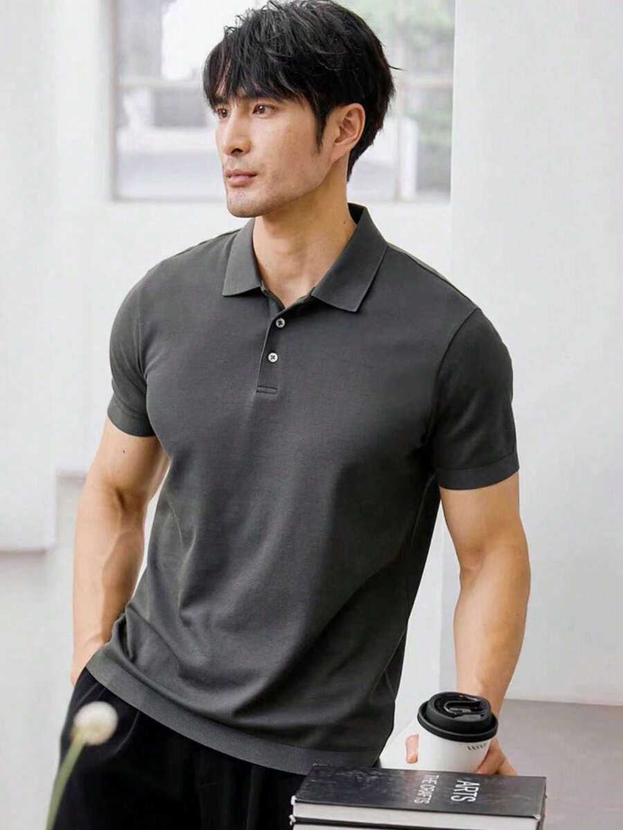 Men's PLAIN POLO Shirt Premium Cotton Pique Fabric Promotion - Dark Grey - View 1