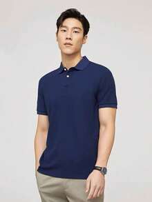 Men's PLAIN POLO Shirt Premium Cotton Pique Fabric Promotion - Navy Blue - View 1