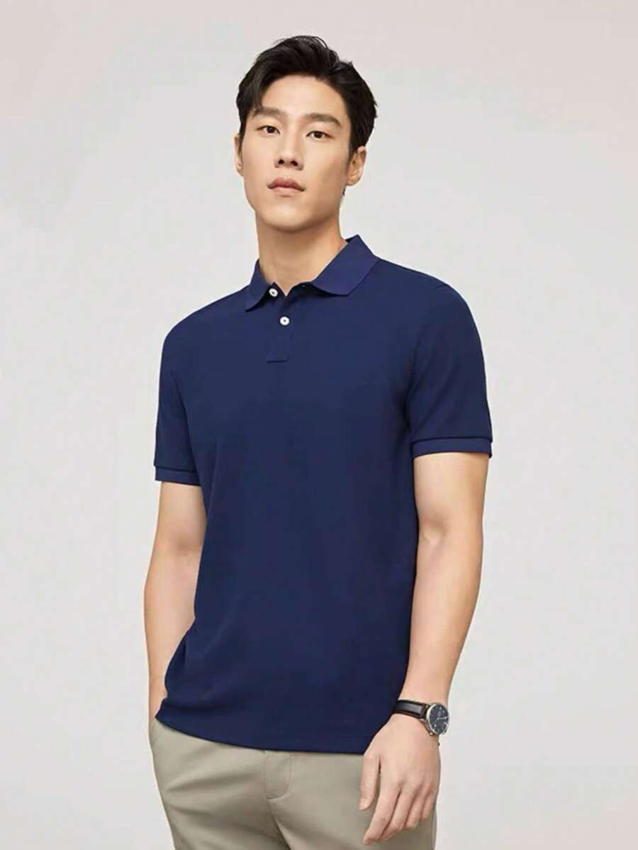 Men's PLAIN POLO Shirt Premium Cotton Pique Fabric Promotion - Navy Blue - View 1