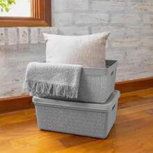 Kit Of 4 Organizer Boxes With Lid 1.8 Liters  Utilities Durable Plastic Stackable Exclusive Texture Multipurpose - Xám - Xem 6