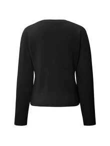 Live To Mo Fspring Break Outfits Black Top Cardigan With Long Sleeves And Buttons, Casual Y2K Style. Perfect For Valentine's Day, Going Out Tops Women And Daily Wear. - Black - View 4