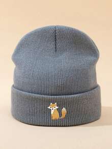 1pc Unisex Cartoon Fox Embroidery Beanie, Elastic Warm Casual Outdoor Fashion Knit Hat, Versatile Thin Style Suitable For Daily Wear, Gift Autumn Outfits - A - View 15