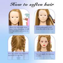 28 英寸化妆美容模特头带头发，可编发美发娃娃头，可做头发造型，带桌夹 - 彩色 - 查看 12