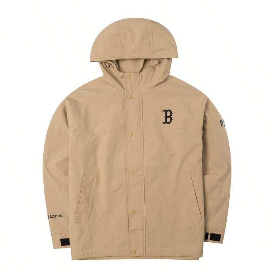 MLB 男女通用休闲连帽夹克，GORPCORE BASIC 2L WINDBREAKER，极简运动外套，3AWJB0151-43BGP - 米黃色 - 查看 1