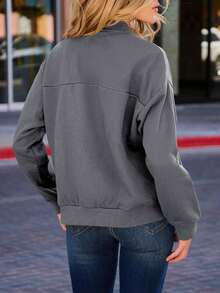 Fisoew Womens Casual Long Sleeve Zip-Up Sweatshirt Jacket – Loose Outwear With Pockets Christmas Gift & New Year Gift - 深灰色 - 查看 4