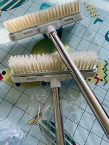 1pc Brush And Scraper In One + Pp And Stainless Steel Rubber Strip + Floor Brush Patio Cleaning Brush Can Brush And Scrape Bathroom Pool Cleaning Brush Different Sizes Available Recommended Wider Brush Head L Stainless Steel Extended Brush Head - White - View 4