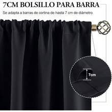 Cortinas Blackout para Recamara con Aislamiento Térmico, Cortinas para Sala 100% Poliéster Tela, Reducción de Ruido, Suave Cortinas con Bolsillo para Barra, 2 Paneles, 132 x 213.3 cm - Negro - Ver 4