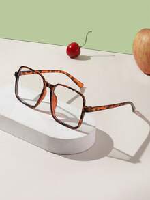 1 pieza Gafas cuadradas grandes con montura de acrílico con estampado de leopardo, estilo casual de campus, de moda, sin graduación, para uso diario de lectura y accesorios de viaje, para adolescentes de 14 a 16 años