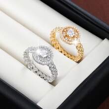 1pc Geometric Circular Steering Wheel Shaped Cubic Zirconia Inlaid Fashion Ring For Women - Multicolor - View 5