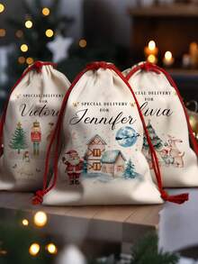1pc- Customized Large Christmas Sacks, 15.7 X 23.6-Inch Personalized Christmas Gift Bags, Customized Name Santa Claus Sacks, Christmas Rabbit And Fox Gift Bags, Christmas Gift Bags, Holiday Gift Bags, Gift Bags, Purchased Products Christmas Big Bags, Christmas Big Bags, Christmas Big Bags, Christmas Big Bags, Special Gift Christmas Big Bags - Multicolor - View 4