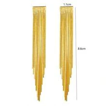 Golden Metal Chain Tassel Design Dangle Earrings Elegant Bling-Bling Style Copper 18K Gold Plated Jewelry Female Gift - 金色 - 查看 3