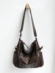 STEPHIECATHY 女士奢华休闲水洗PU皮革单肩包，多功能口袋，拉链封口，可调节长肩带，斜挎包，大容量，休闲百搭，适合通勤、日常使用、上学、购物、旅行，男女皆宜，时尚街头风，女士佳礼。 - 彩色 - 查看 13