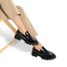 Women's Platform Loafers Lug Sole Slip On Chunky Penny Loafers Business Casual Shoes For Women Dressy And Work - 黑色 - 查看 9