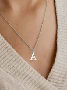 1pc Exquisite Fashion Jewelry Necklace, Stainless Steel A-Z,26 English Initials Pendant, Holiday, Suitable Women To Wear Daily Stainless Steel Letter Pendant Necklace - 銀色 - 查看 2