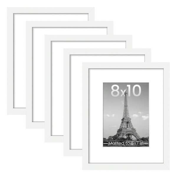 Modern White Picture Frame Set Of 5 – Lightweight Gallery Wall Frames With Mat For Photos 8x10, 11x14, 12x16, 16x20, 18x24 – Decorative Plastic Frames For Home & Office