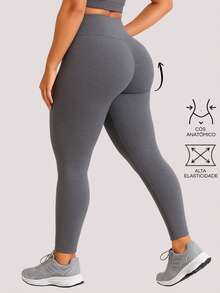 Plus Size Women's Leggings, High Waist, Non-Transparent, Comfortable, Gym Fitness - Xám - Xem 1