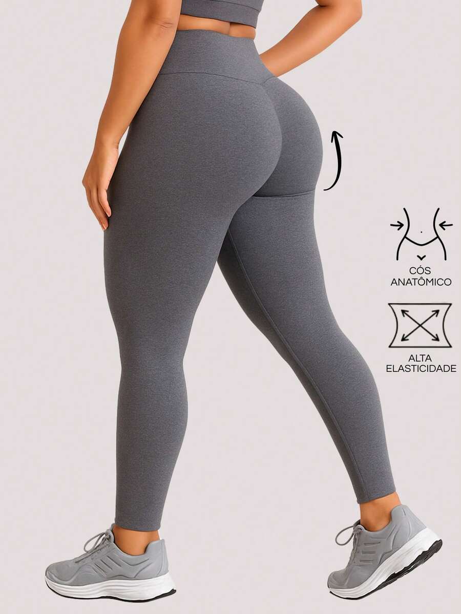 Plus Size Women's Leggings, High Waist, Non-Transparent, Comfortable, Gym Fitness - Xám - Xem 1