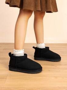Kids' Winter Snow Boots - Warm Ankle-Length Waterproof Shoes With Faux Fur, Non-Slip For Boys & Girls - 黑與白 - 查看 2