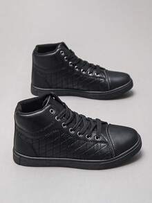 Men's Fashionable Casual Sporty Sneakers, Breathable Mid-Top - Black - View 3