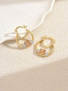 1 Pair Delicate Hollow Floral & Numeric Design Earrings, Suitable For Gifts, Daily Wear, Parties And Gatherings