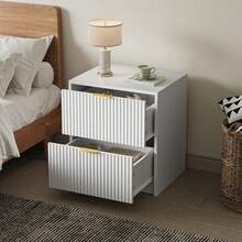 BVFUKA Set Of 2 Fluted Nightstand With 2 Drawers, Modern Storage Bedside Table With Golden Metal Handles, Wooden End Table For Bedroom, Living Room, White - trắng - Xem 4