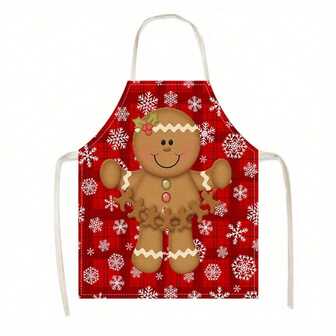 1pc, Christmas Snowflake Gingerbread Man Printed Apron, Comfortable And Durable/Easy To Clean Apron For Household Kitchen Cleaning Tasks, Party Festive Decoration Apron