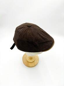 1 件灯芯绒复古贝雷帽，卡其色复古风格，适合秋冬，修身版型，休闲/通勤，男女通用时尚帽，经典设计 - 彩色 - 查看 5