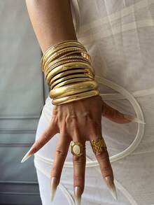Bộ 12/15/6/4/1 chiếc vòng tay vàng, vòng tay bản rộng, vòng tay dày, bộ vòng tay, vòng tay nữ, quà tặng cho nữ. - Vàng - Xem 16