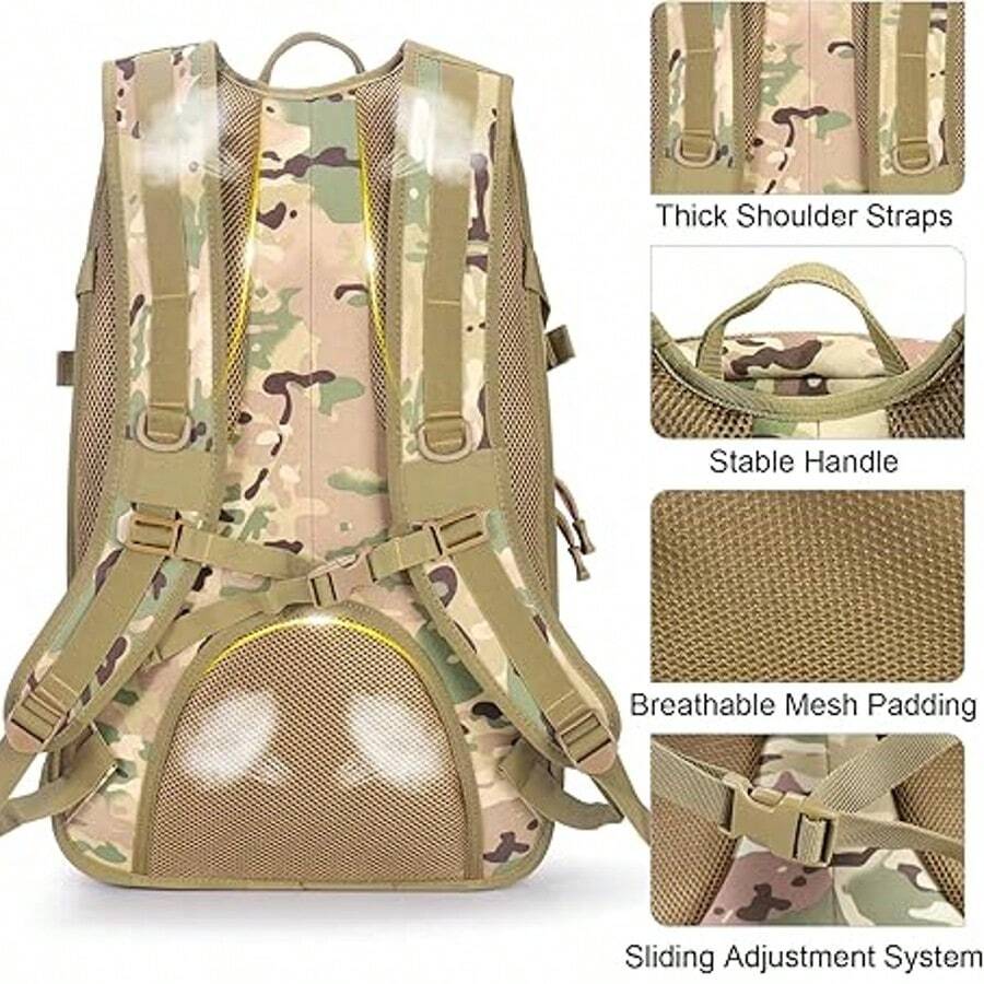 Sac à dos militaire 50 L, sac à dos de l'armée, sac à dos de trekking haute capacité, sac à dos de randonnée, sac d'assaut, sac à dos de combat tactique pour camping en plein air, sac de sortie, sac de pêche, chasse - Couleur CP - Voir 1