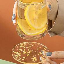 8/6/4/2/1pc Gold Flaky Acrylic Coasters - Ideal For Parties And Home Decor, Heat-Resistant Coasters, Non-Slip Placemats, Cup Mats, Drink Holders, Scene Decor, Holiday Decorations, Home & Office Decor, Theme Parties, Halloween, Christmas - Gold - View 3