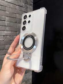 适用于三星 Galaxy S24 S23 S22 S21 的透明电镀磁吸支架保护壳 - 無色 - 查看 4