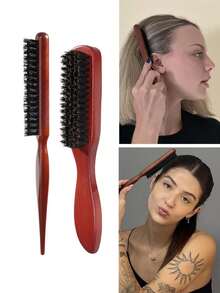 1把猪鬃顺滑梳，适合打造光滑马尾辫、抚平毛躁碎发和控制发际线 - 宽齿梳，可用于倒梳和蓬松造型，方便分区和分缝，打造光滑柔顺的发型，使头发顺滑不毛躁，男女皆宜 - 木柄，万圣节/圣诞节服装配饰，美发工具，美容，发饰 - 彩色 - 查看 14