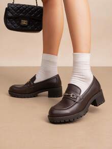 Women's Flatform Loafers 1.8 Inch Chunky Heel Comfortable Slip-On Pumps Dressy Business Casual Fashionable Platform Loafers Shoes - 棕色 - 查看 2